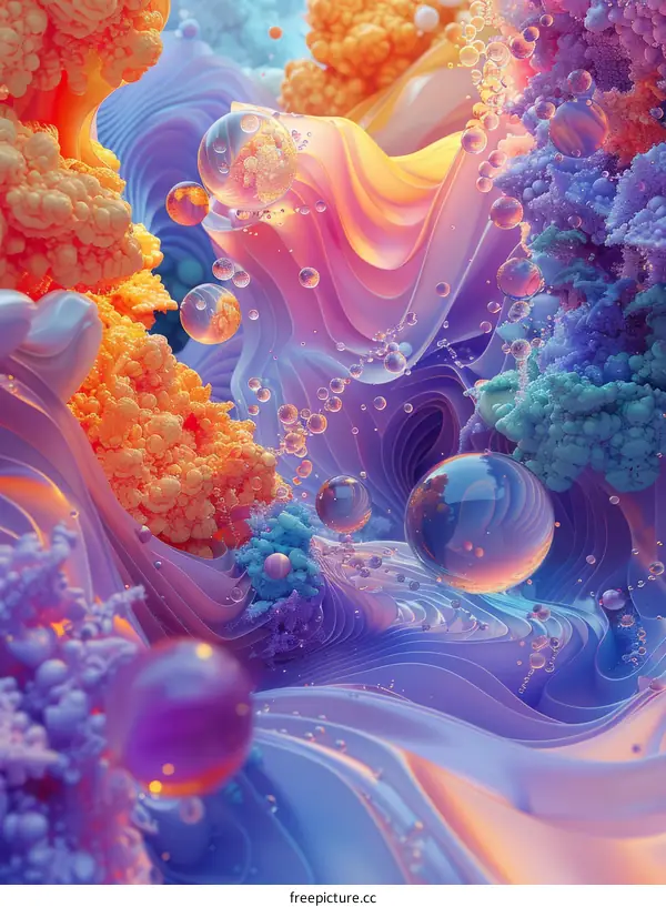 Colorful abstract painting with round shapes and bubbles