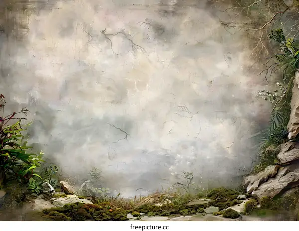 Nature Background with Foggy Stone Wall