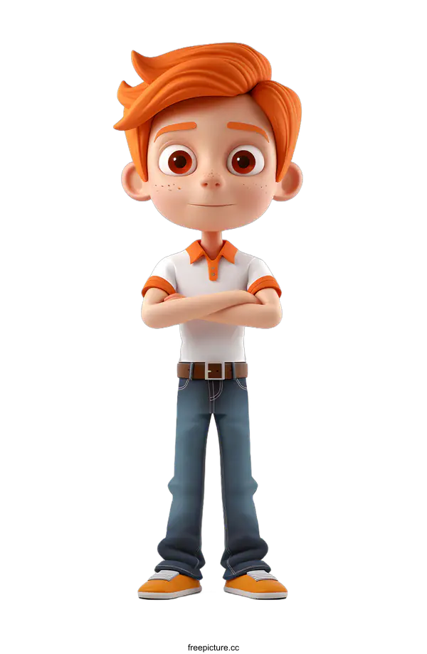 [Transparent Background PNG]Confident Cartoon Boy with Arms Crossed