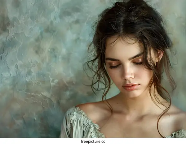 portrait of a beautiful young woman with brown hair and green eyes