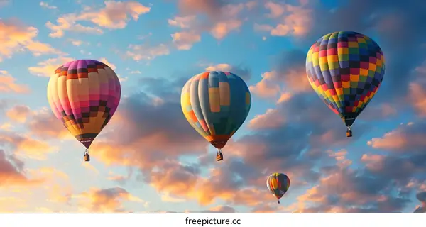 Colorful Hot Air Balloons Floating in the Sky at Sunset