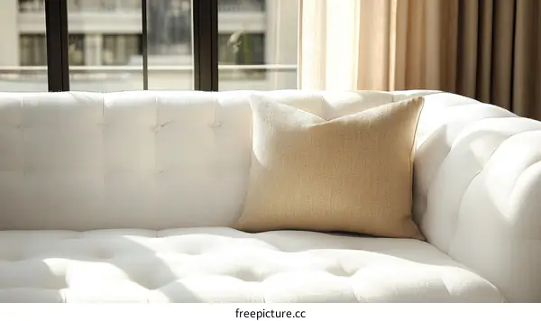 Modern White Sectional Sofa with Beige Pillow