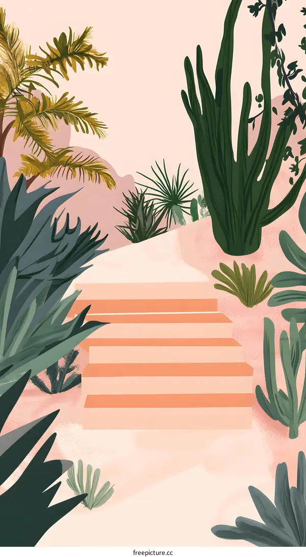 Illustrated Tropical Garden Steps