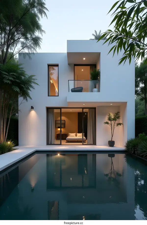 Modern Minimalist Villa with Swimming Pool and Lush Greenery
