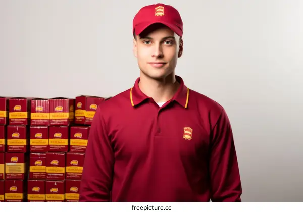 Portrait of a young man wearing a red polo shirt and cap