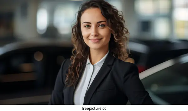 portrait of a young businesswoman in a suit smiling
