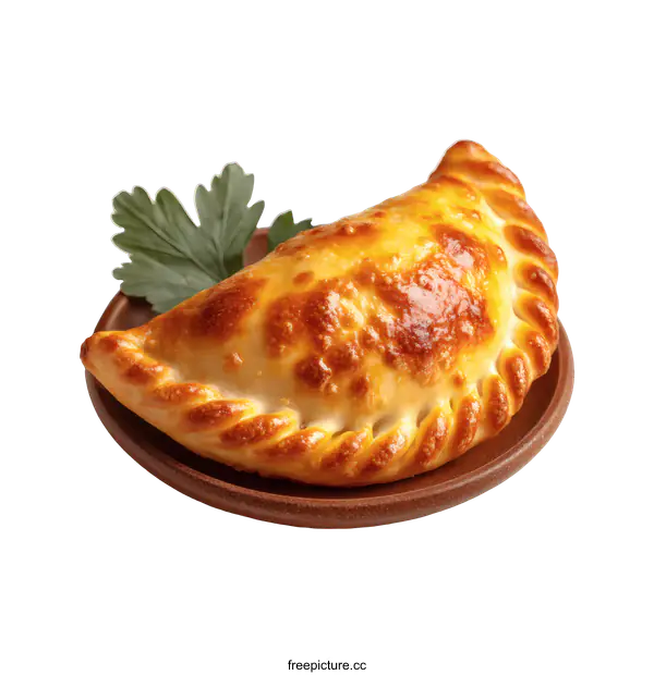 [Transparent Background PNG]Delicious Baked Empanada on a Plate