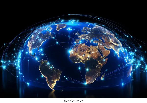 Blue glowing planet Earth with network connections