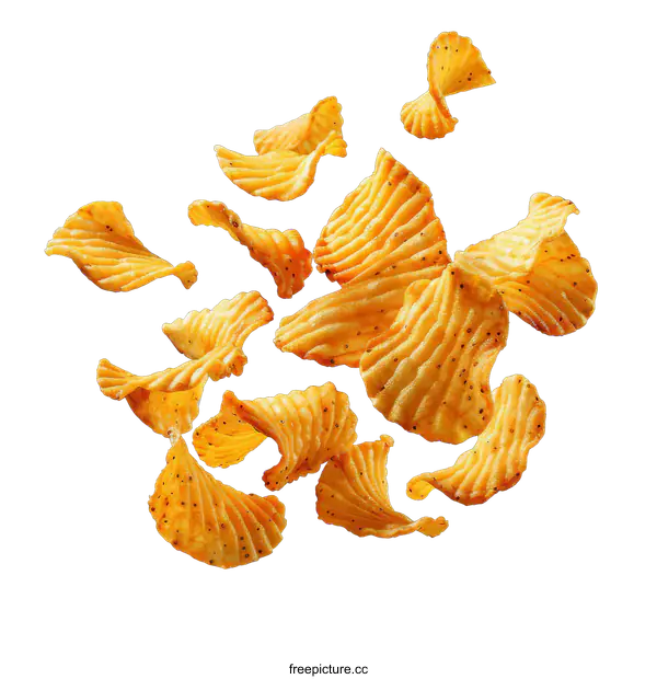 [Transparent Background PNG]Crispy Potato Chips Flying on transparent background