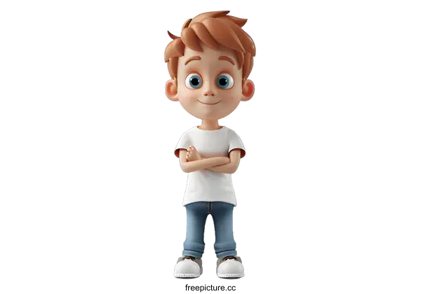 [Transparent Background PNG]3D Cartoon Boy with Arms Crossed