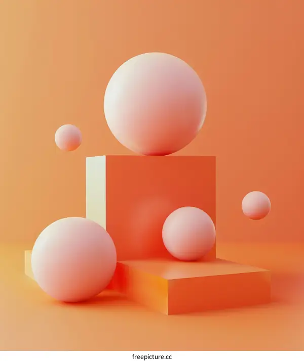 Minimalist Orange Podium with Floating Spheres