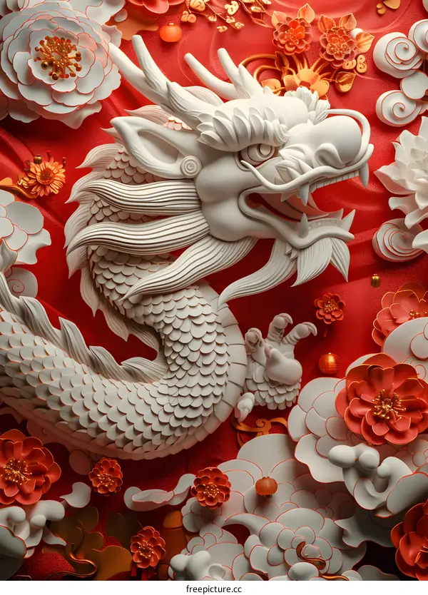 3D rendering of a dragon relief