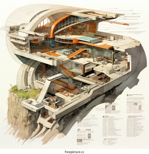 futuristic underground city infrastructure cutaway illustration