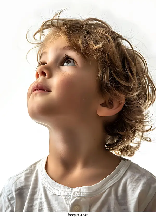 Little Boy Looking Up with Hope and Wonder