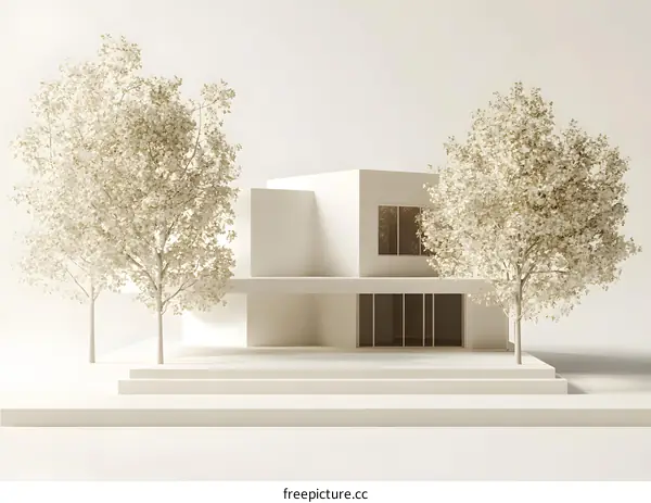 Minimalist White House with Trees