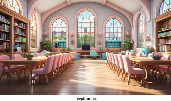 Pink and blue pastel academia classroom