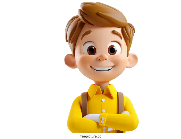 [Transparent Background PNG]3d rendering of a happy smiling boy crossing his arms