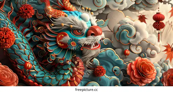 Majestic Chinese Dragon Gracing Auspicious Clouds