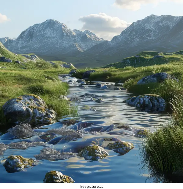 Majestic Mountain Range with River and Rocks