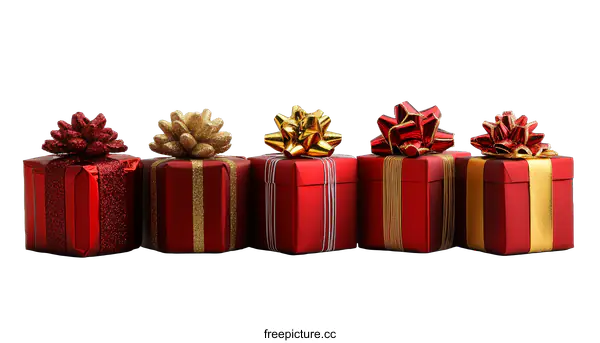[Transparent Background PNG]Festive Red Gift Boxes with Golden Ribbons