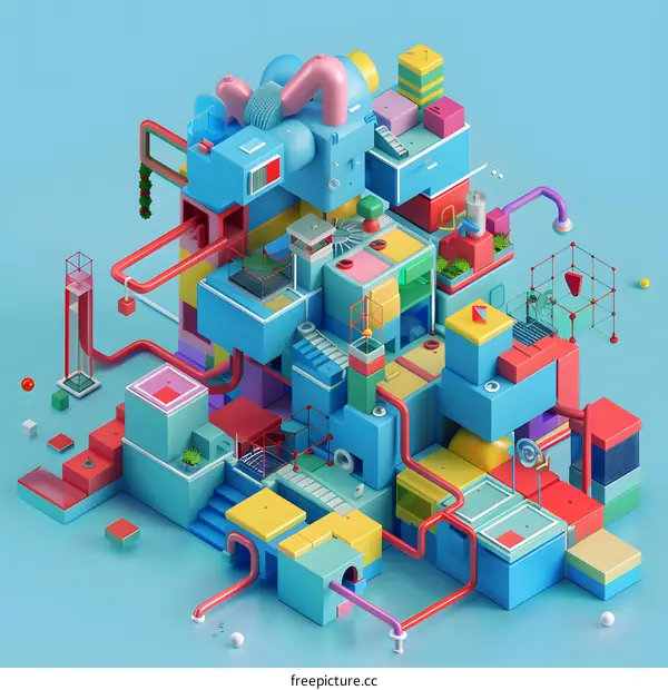Abstract Colorful 3D Building Blocks