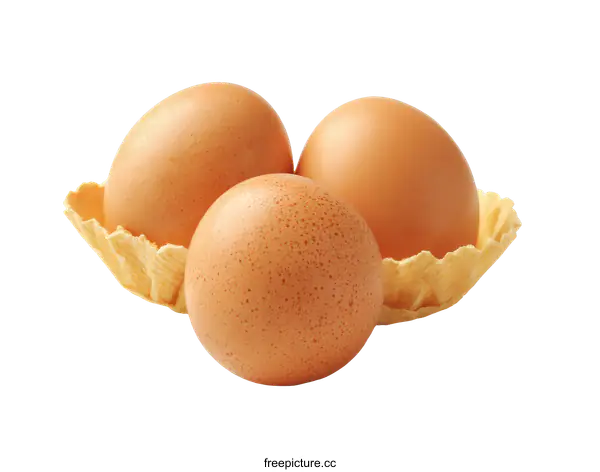 [Transparent Background PNG]Three Brown Eggs in a Waffle Cup