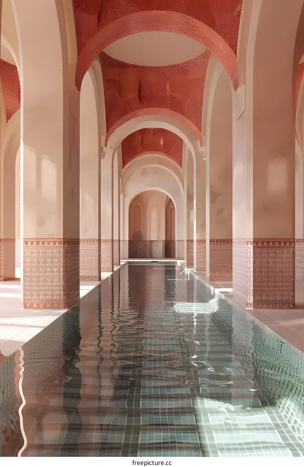 Arched Corridor With Pool And Tile Details