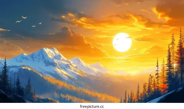 Majestic Mountain Sunrise Landscape Painting