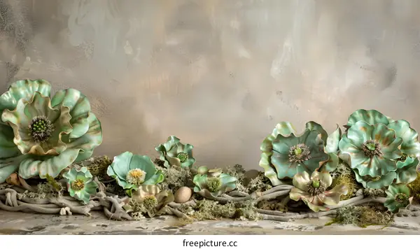 Green Flowers on Rustic Background