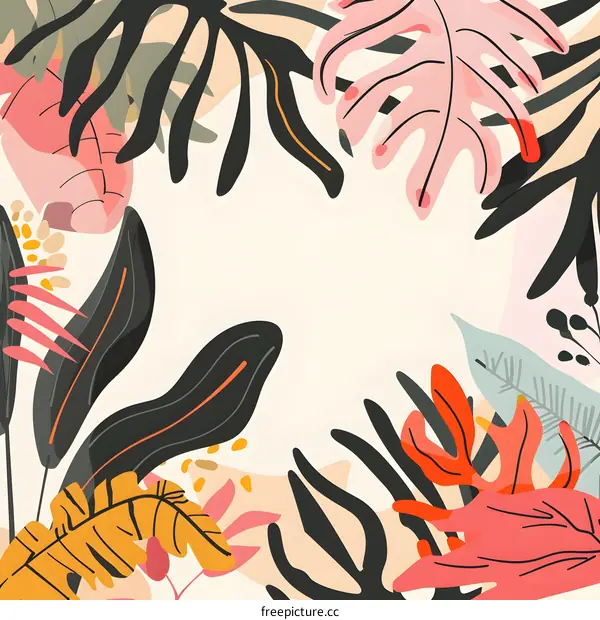 Tropical Leaves Border Frame Background Illustration