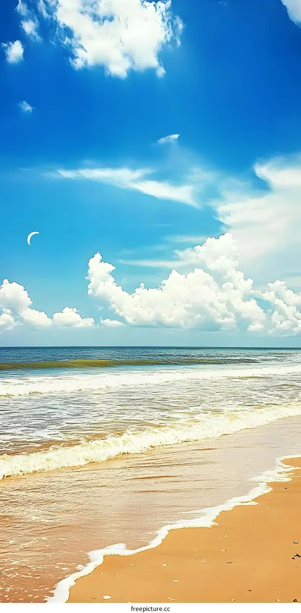 Beach Landscape With Blue Sky And White Clouds