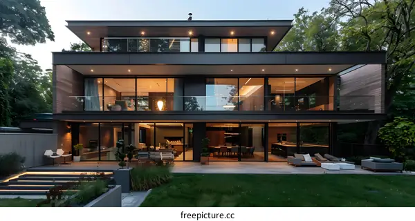 Modern House with Large Windows and Patio