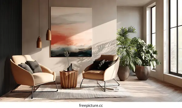 Modern Living Room Interior Design with Warm Colors