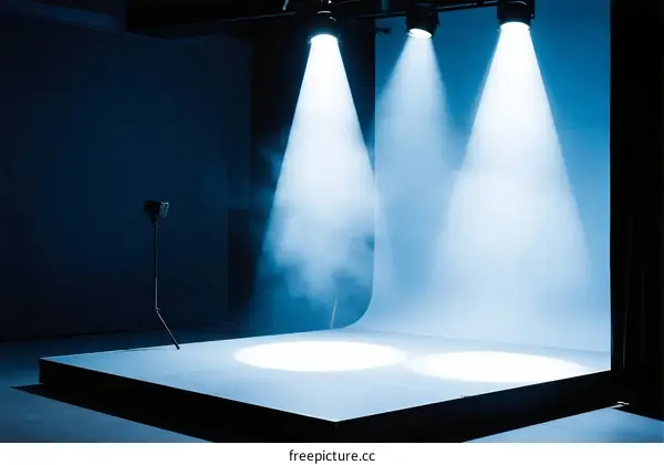 Studio Lighting Setup with Bright Spotlights and White Smoke