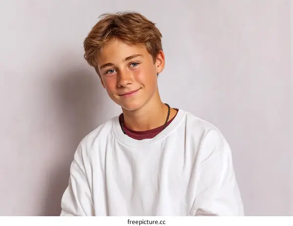Portrait of a Caucasian Boy Wearing a White Sweatshirt