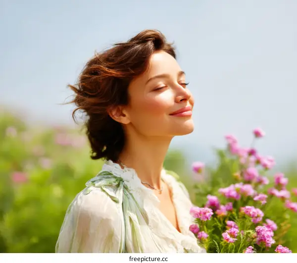 Woman in a field of flowers enjoying the outdoors