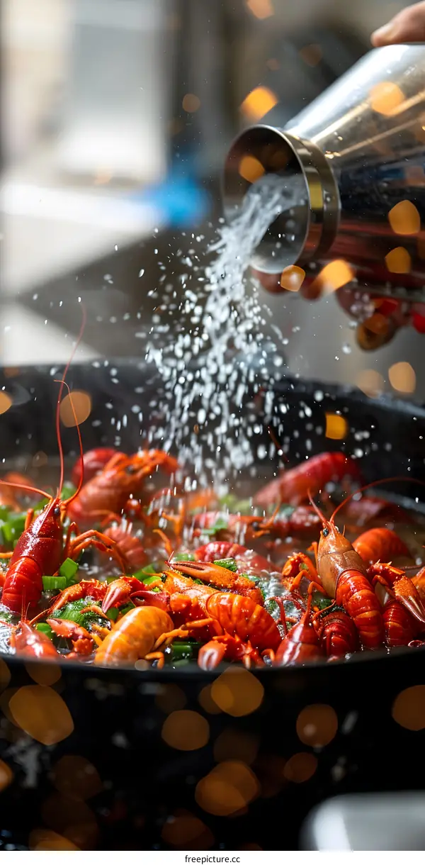 Cooking crayfish in a large pot