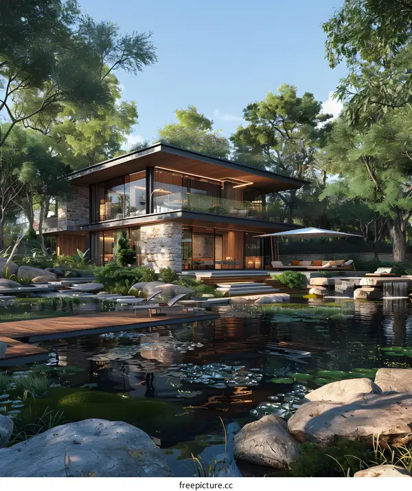 Modern House with Pond