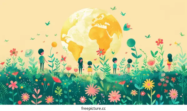 Diverse Kids Holding Hands in Solidarity in Front of Earth