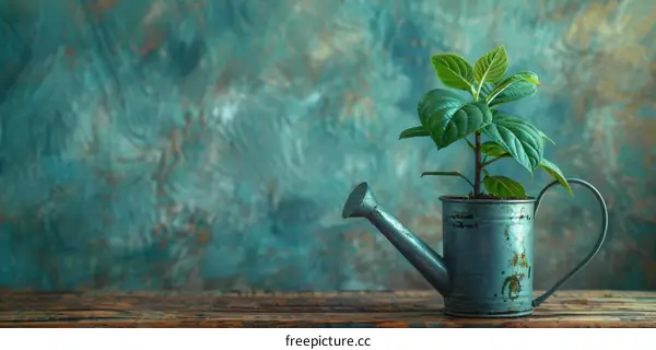 Watering Plants Growth on a Wooden Table