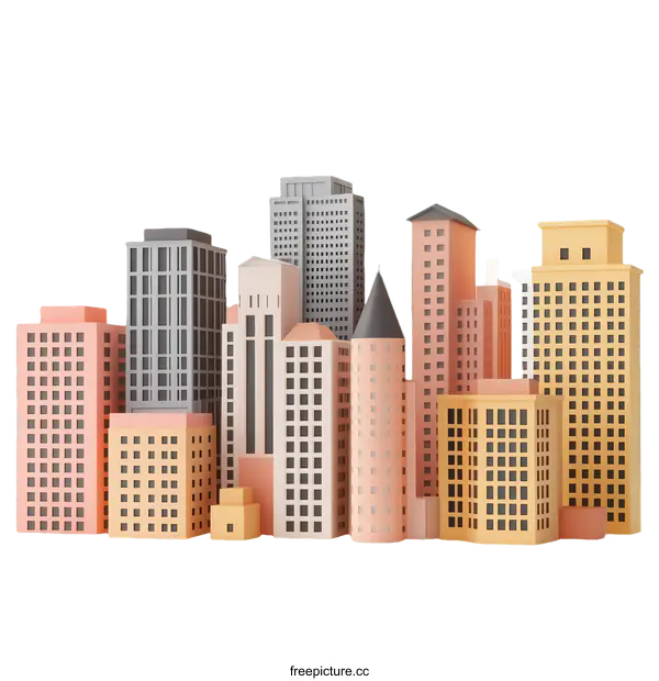 [Transparent Background PNG]Colorful Cartoon Cityscape Illustration