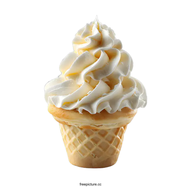 [Transparent Background PNG]Creamy Vanilla Ice Cream Cone on White Background