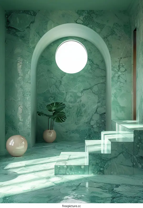 Green Marble Archway and Staircase Corridor