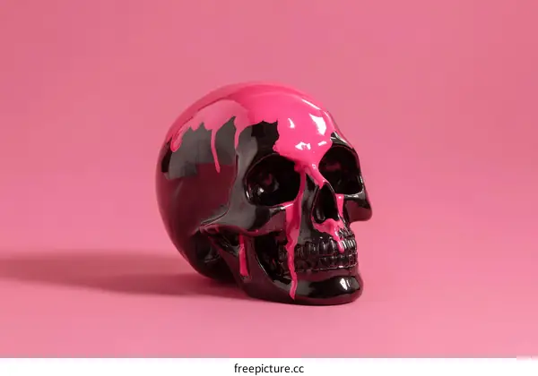 Pink Dripping Paint Skull Art Still Life