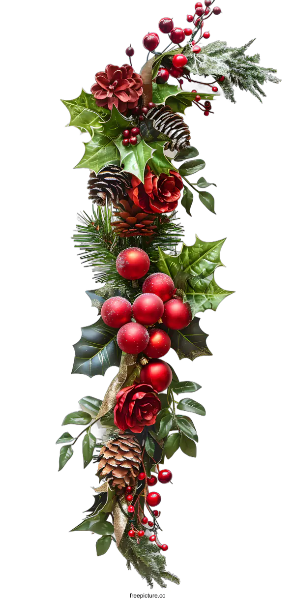 [Transparent Background PNG]Christmas Garland With Red Baubles and Pine Cones