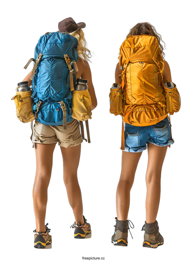 [Transparent Background PNG]Two women with backpacks standing with their backs to the camera