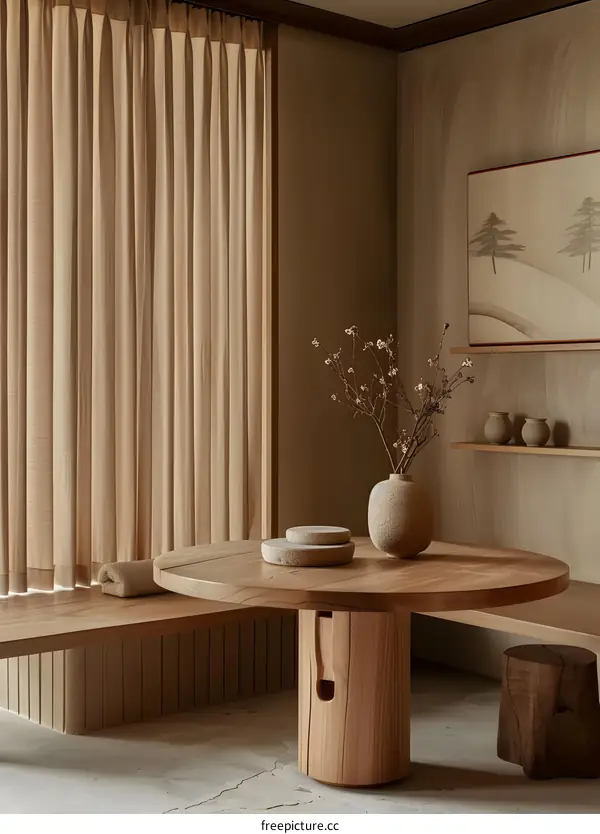 Minimalist Wooden Table and Bench in Modern Interior Design