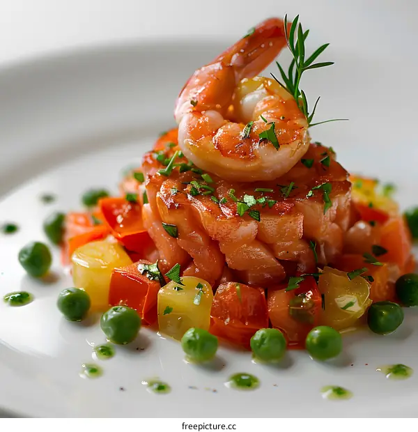 A delicious and healthy meal of salmon, shrimp, and vegetables