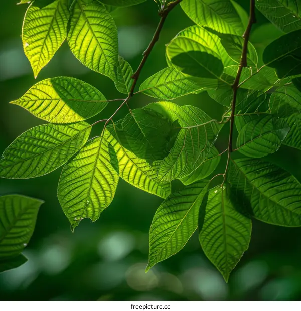 Sunlight shining through the green leaves of a tree