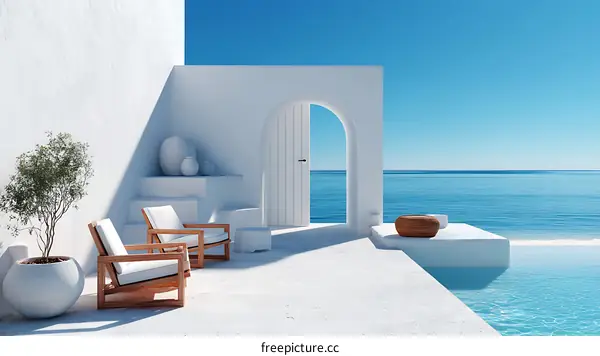 Coastal White Modern Architecture Exterior with Pool and Sea View